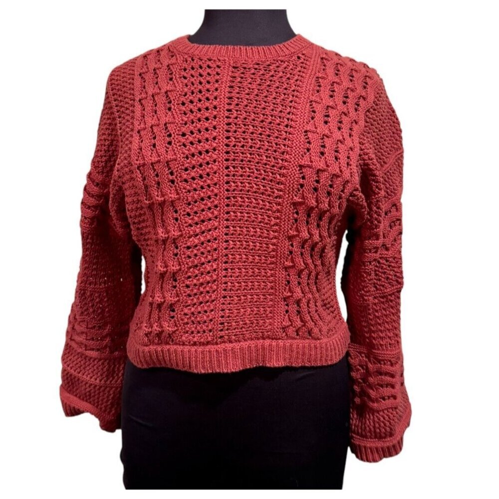 Madewell 2023 Crochet-Knit Crop Sweater Women’s Size XL Bell Sleeve 100% Cotton